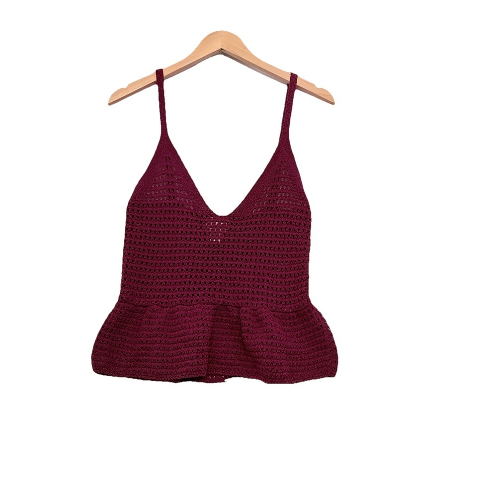 H&M Women Open Knit Crochet Babydoll Cropped Top Size M Fairy Y2K Boho Coachella
